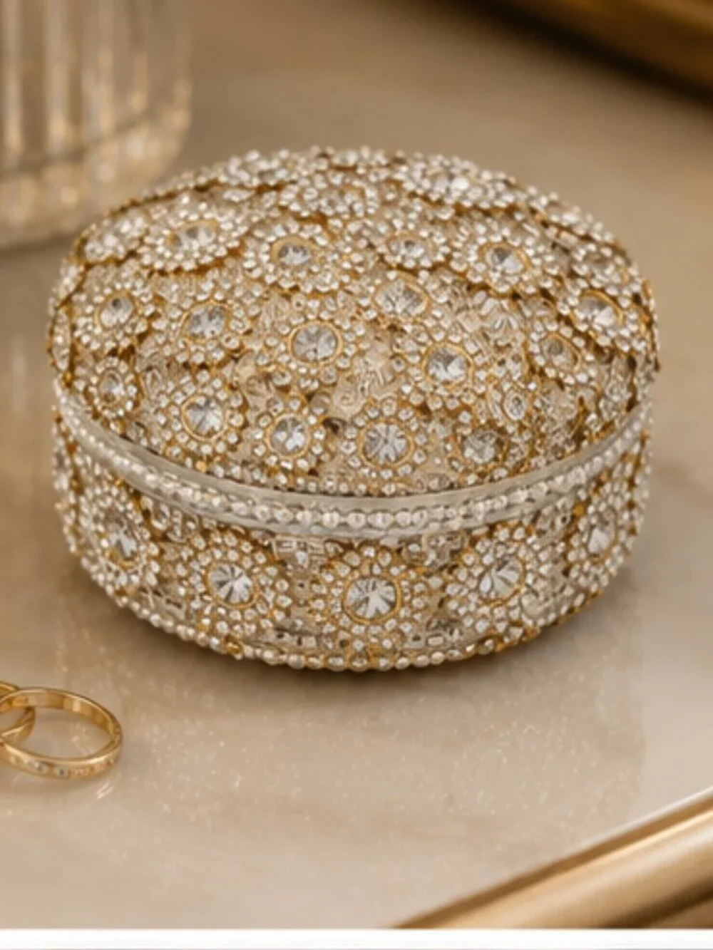 Sparkling Rhinestone Jeweled Ring Trinket Box – Glam Vanity Decor - Picture 2 of 5